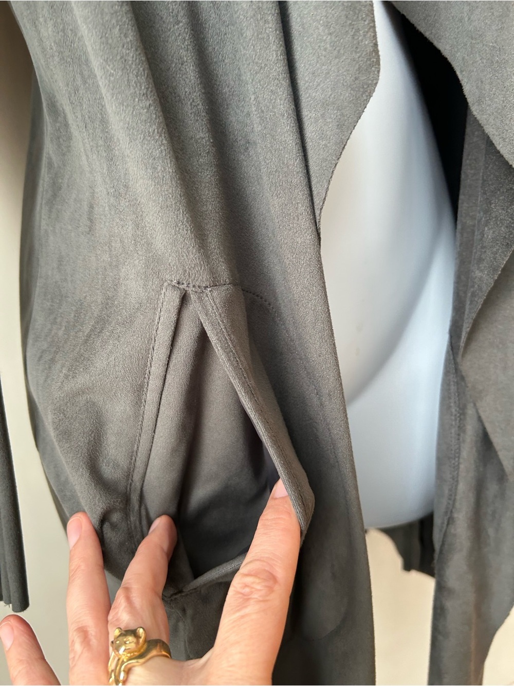 Sandwich Faux Microsuede Drape Jacket Gray Moto 90s Minimalism Quiet Luxury - Picture 5 of 15